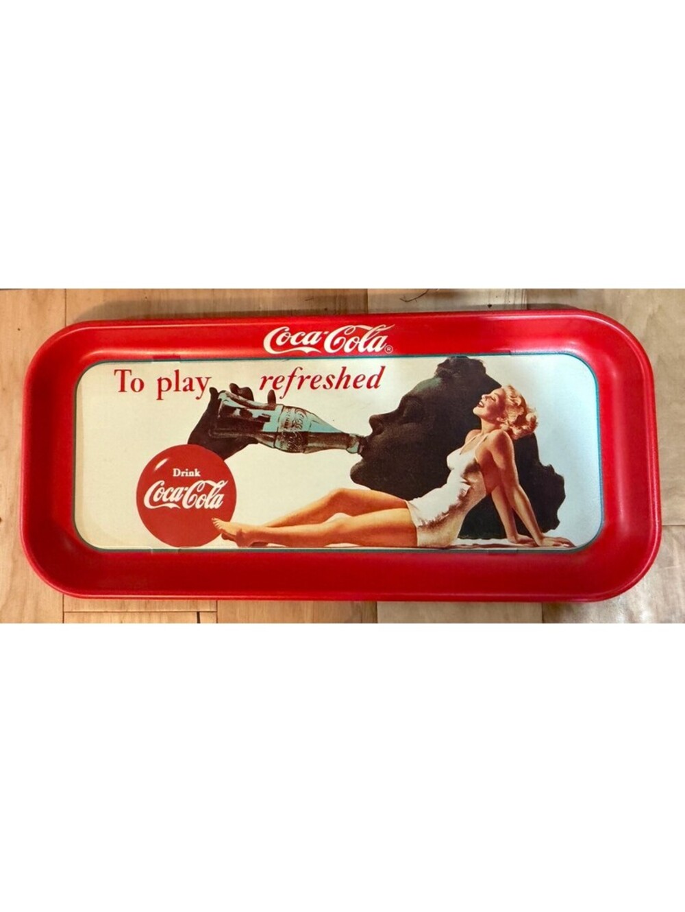 Vintage Style Coca-Cola “To Play Refreshed” Metal Serving Tray 8.5”x19”